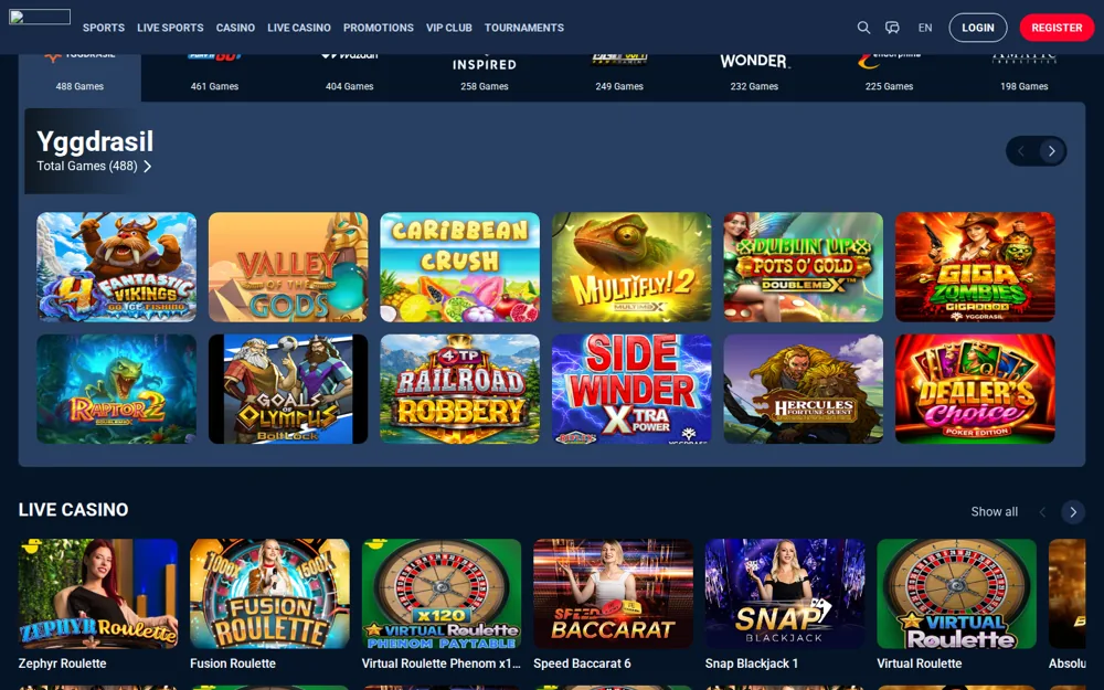 KudosBet provider counts with the Yggdrasil shelf and live casino row