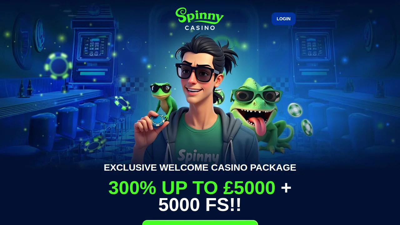 Spinny Casino welcome offer for UK players: 300% up to £5,000 plus 5,000 free spins
