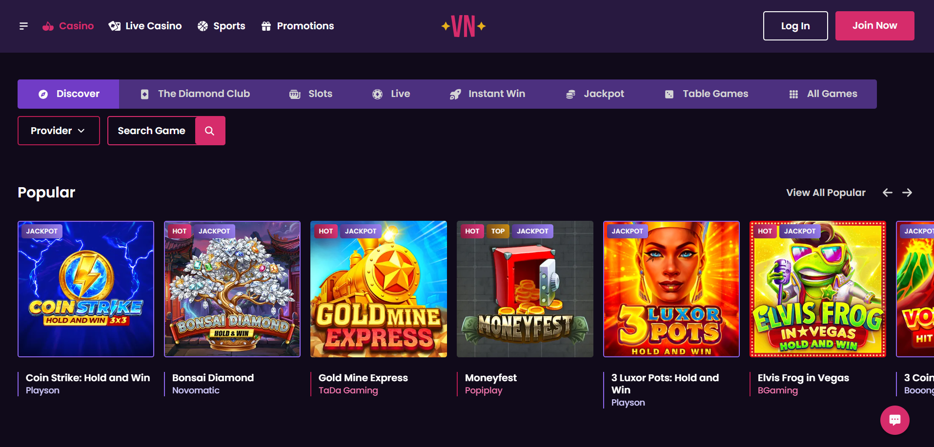 VegasNow Australian homepage showing the AU$8,000 + 500 free spins welcome bonus